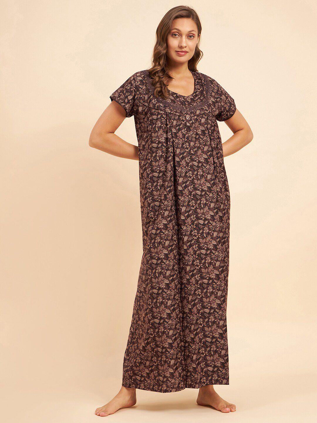 sweet dreams brown & beige floral printed maxi nightdress