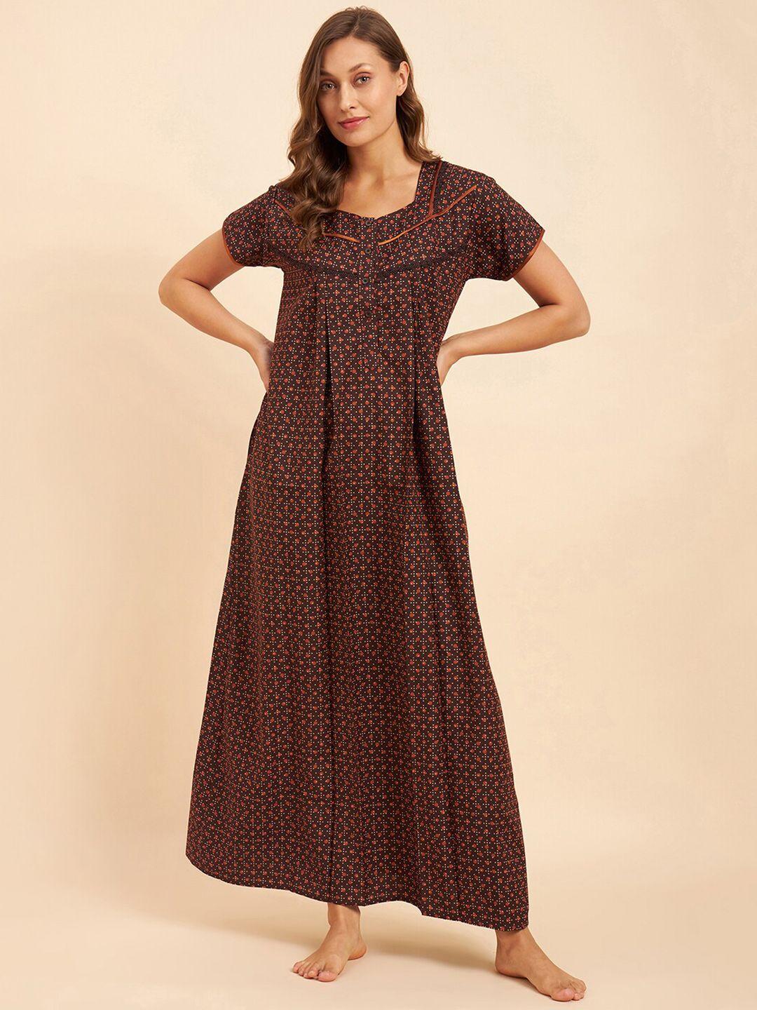 sweet dreams brown & red printed maxi nightdress