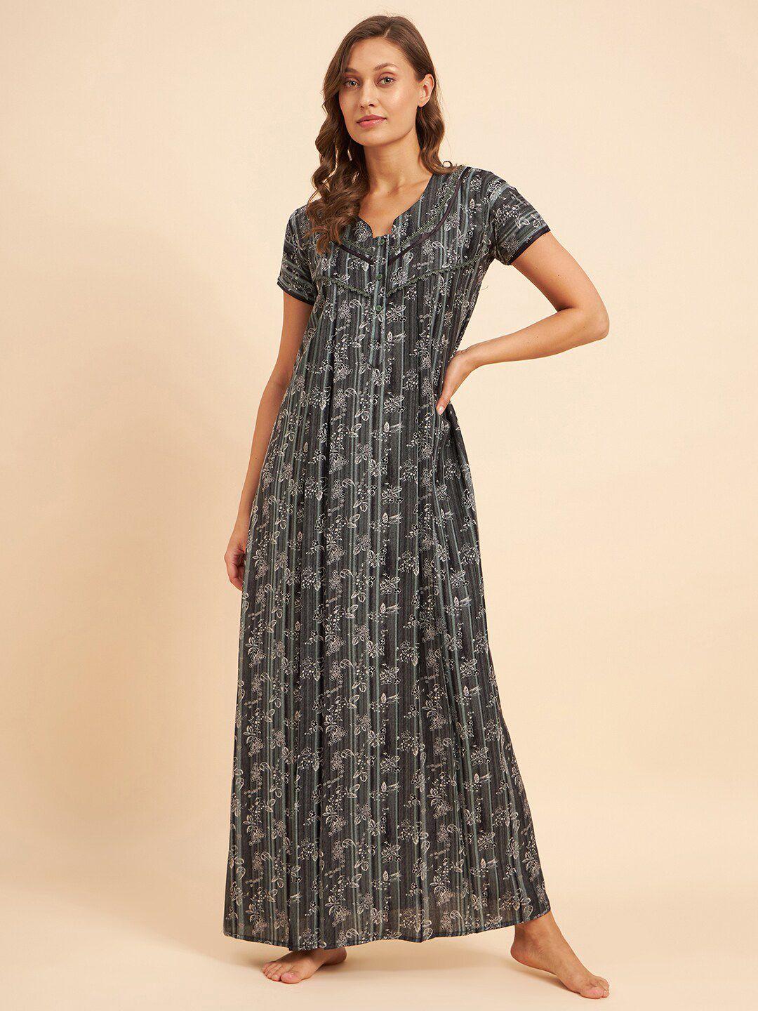 sweet dreams green & white floral printed maxi nightdress