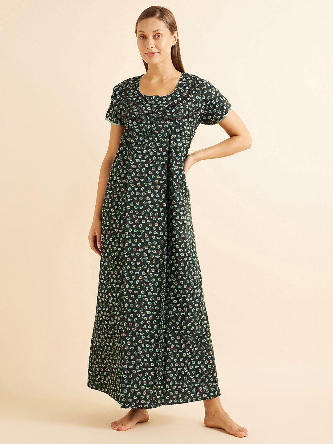 sweet dreams green floral printed maxi nightdress