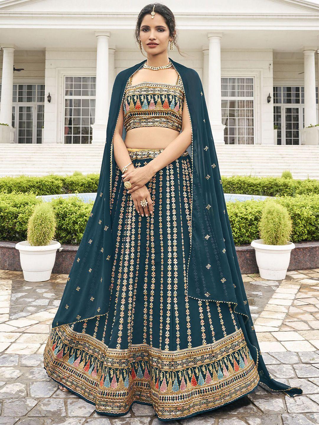 odette embroidered sequinned semi-stitched georgette lehenga choli with dupatta