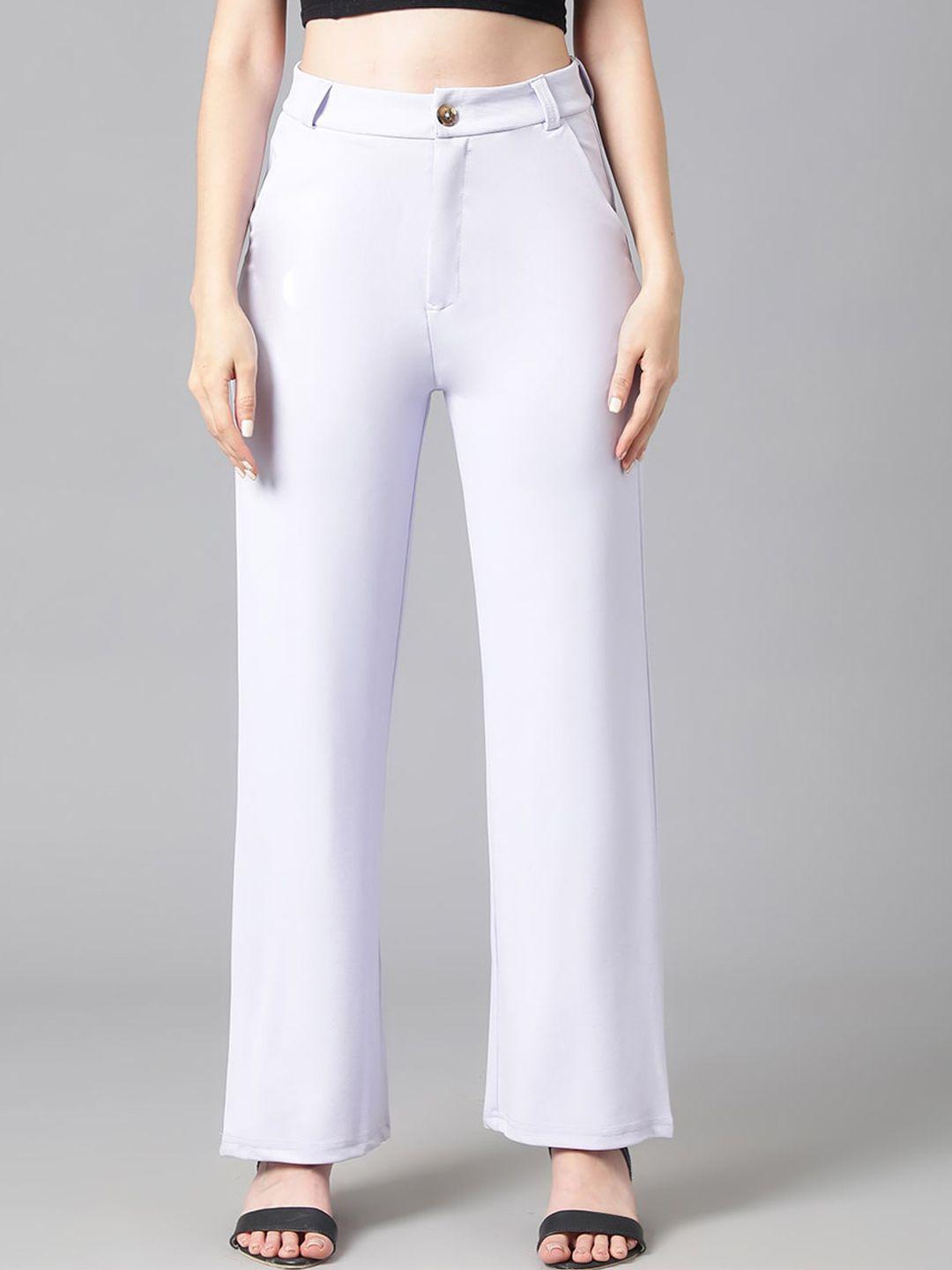 kotty women purple relaxed straight leg straight fit high-rise easy wash parallel trousers