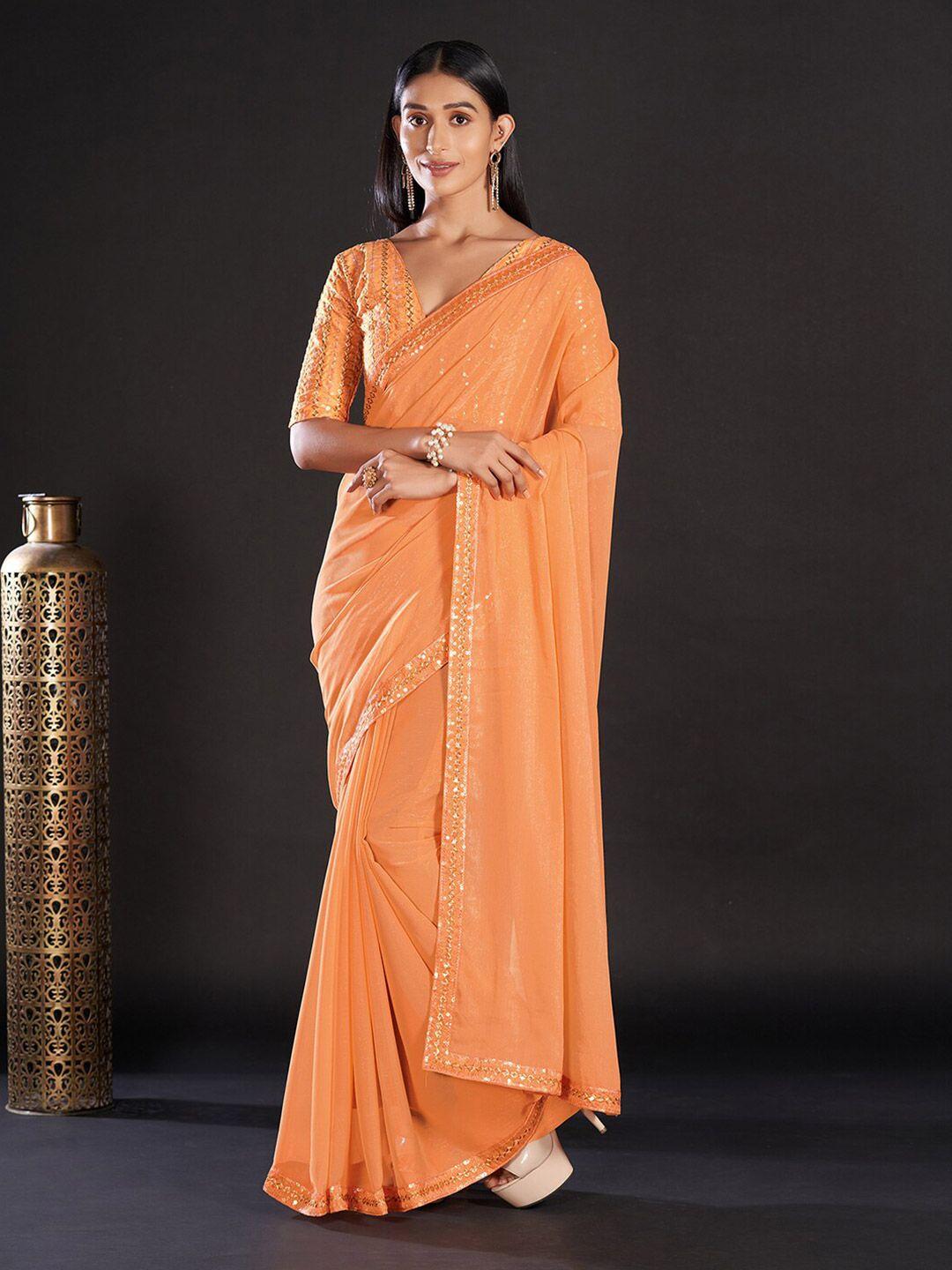 mitera orange & gold-toned pure georgette saree