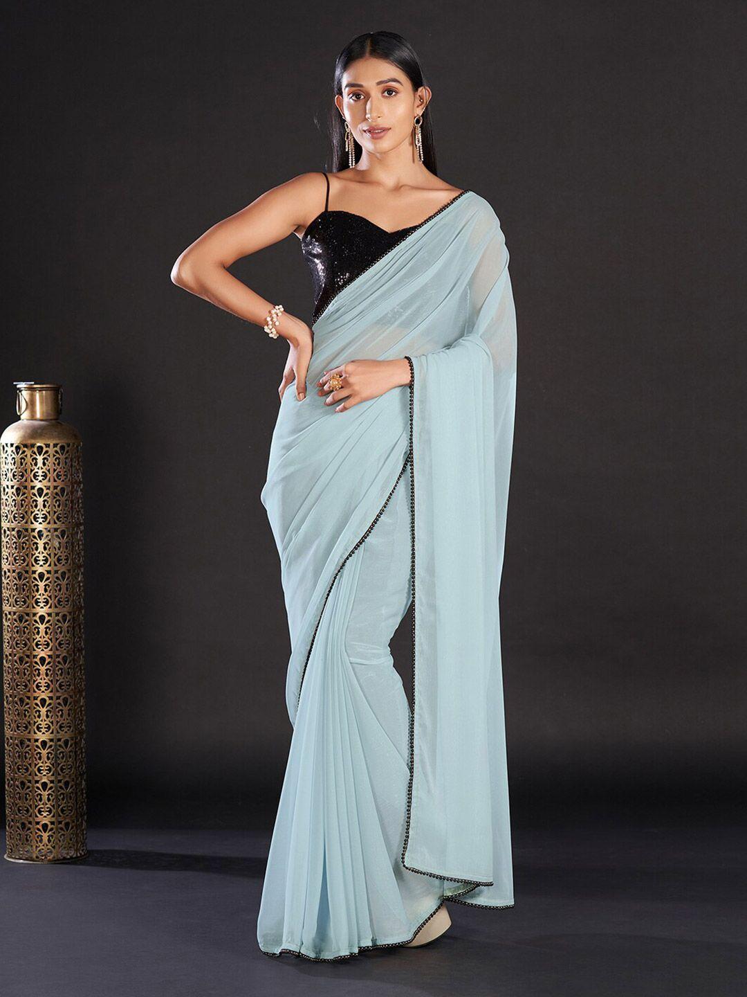 mitera blue & black embellished pure georgette saree