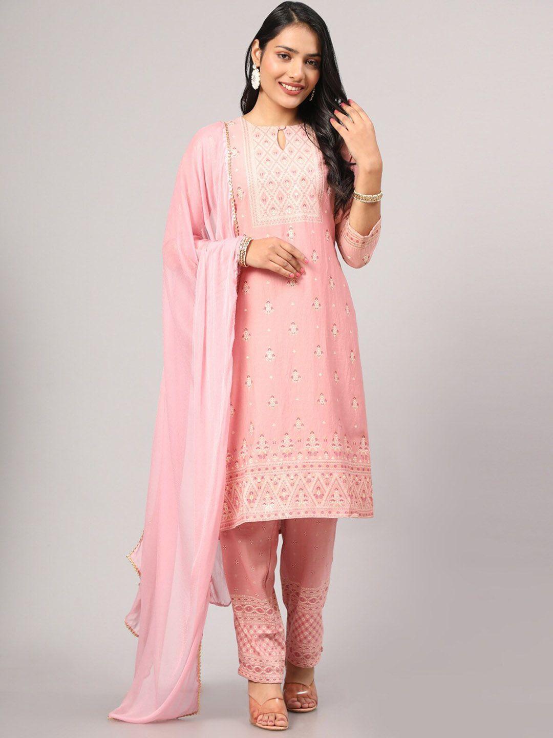 v tradition ethnic motifs printed regular kurta with trousers & dupatta