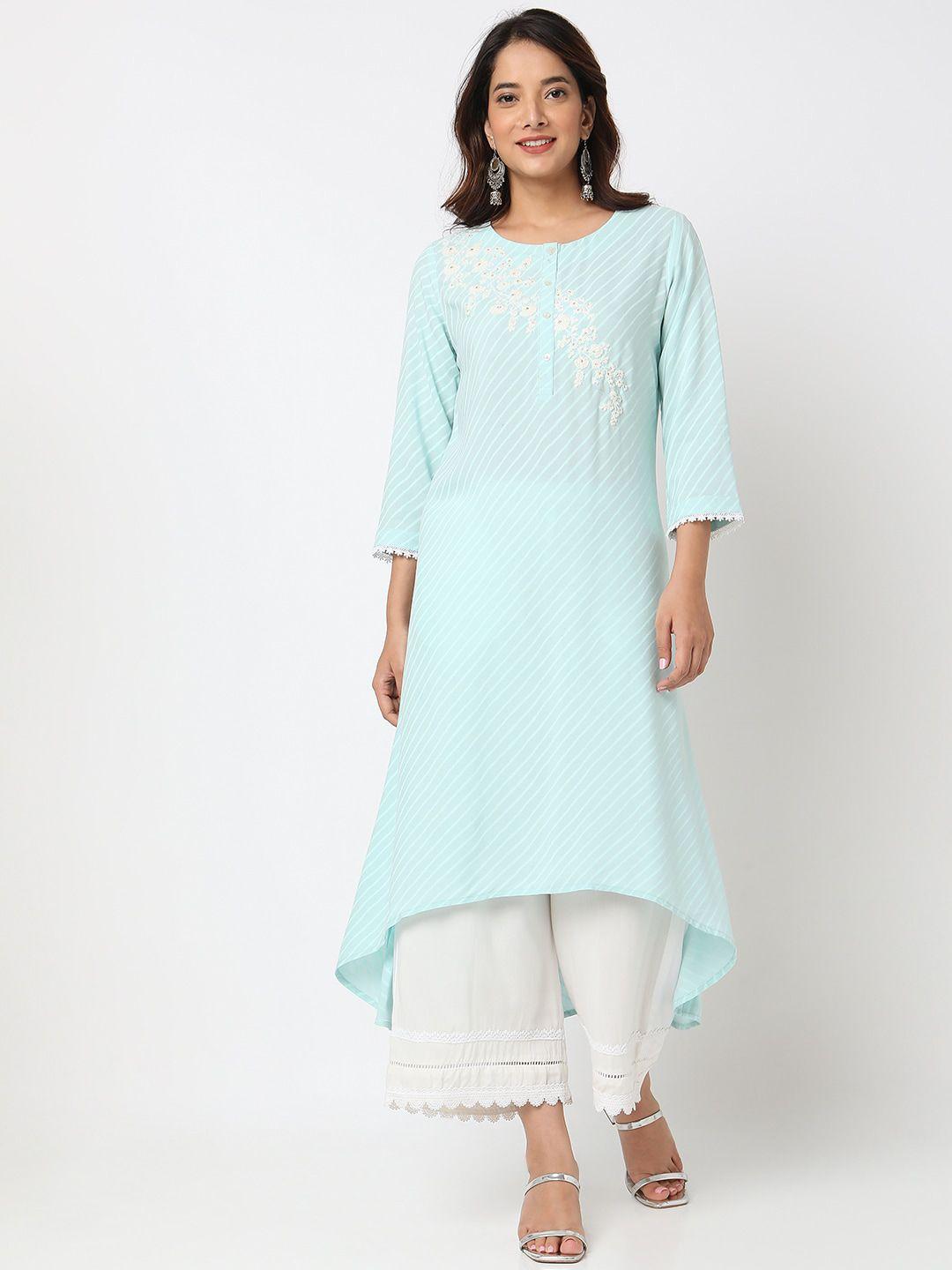 ethnicity striped sequinned thread work high low a-line kurta