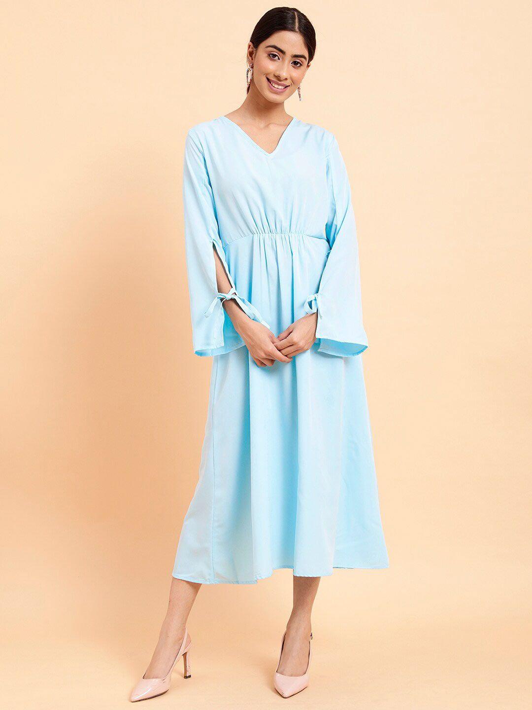 mint street v-neck bell sleeve crepe fit & flare midi dress