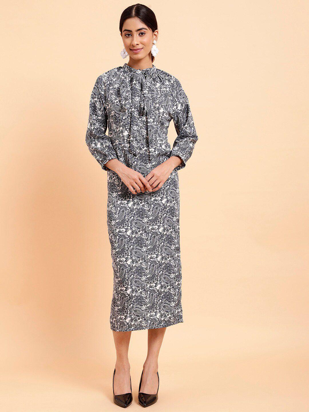 mint street ethnic motifs printed crepe a-line midi dress