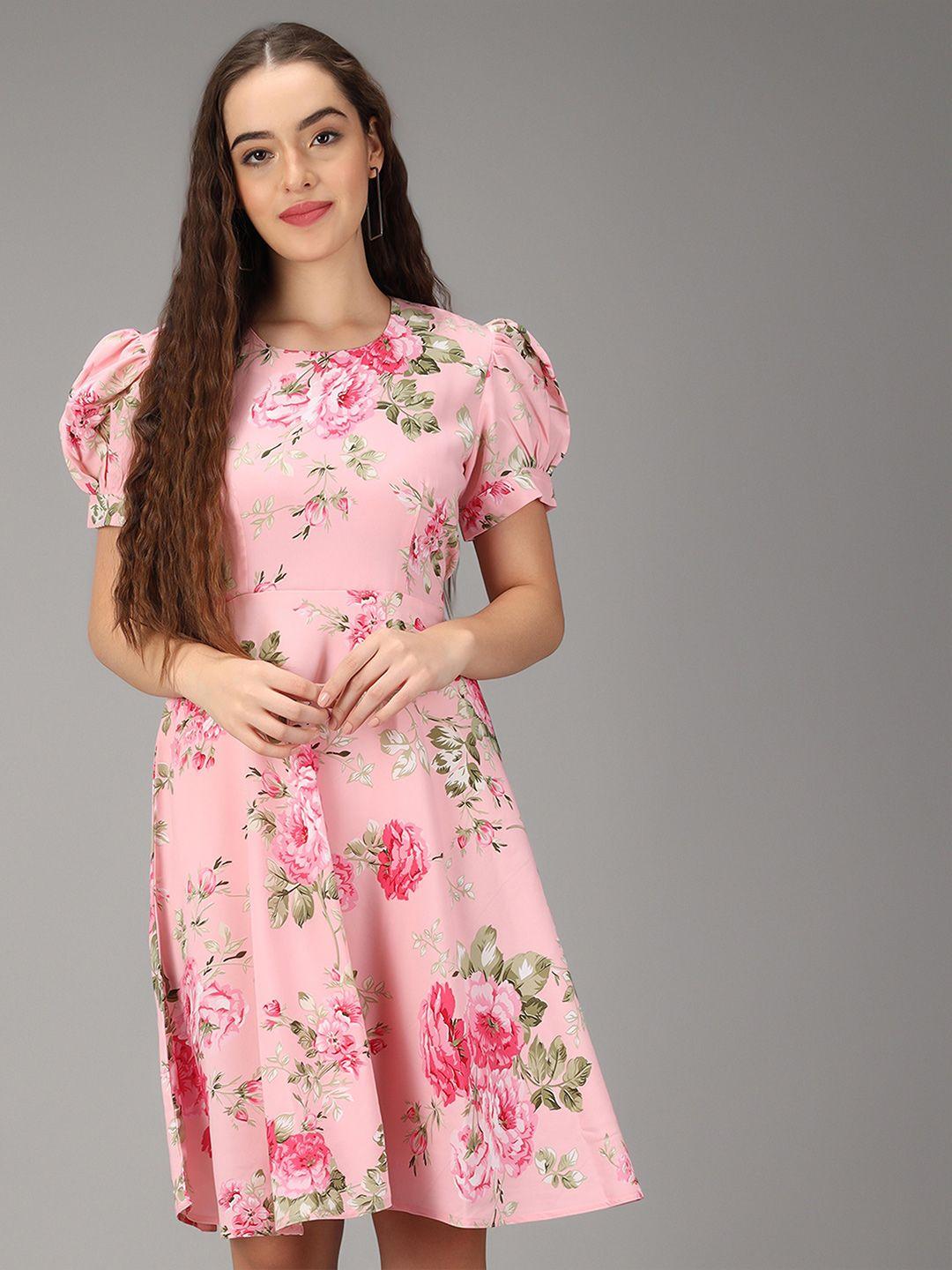 rudraaksha creations floral printed crepe mini a-line dress