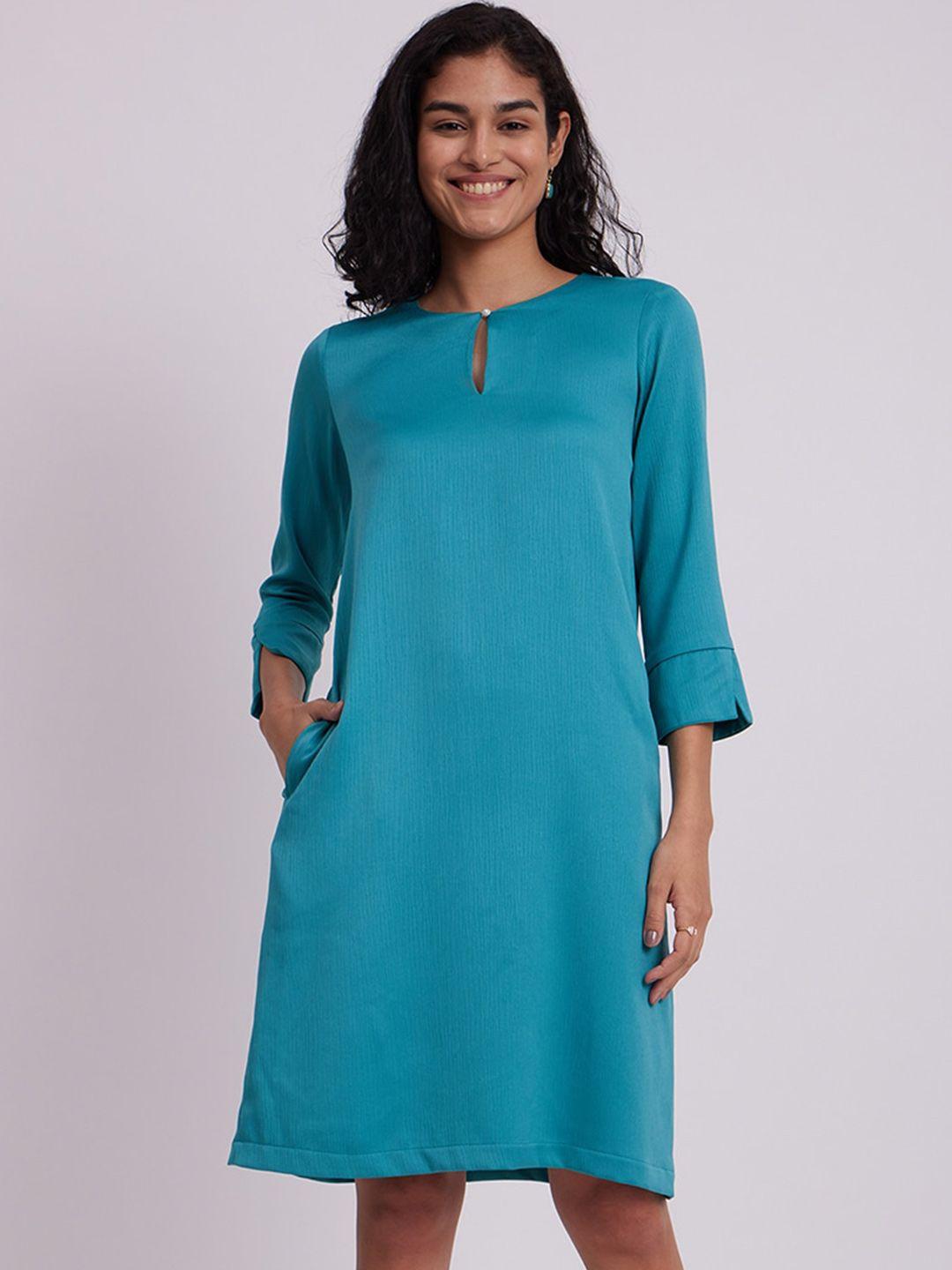 fablestreet keyhole neck satin a-line dress