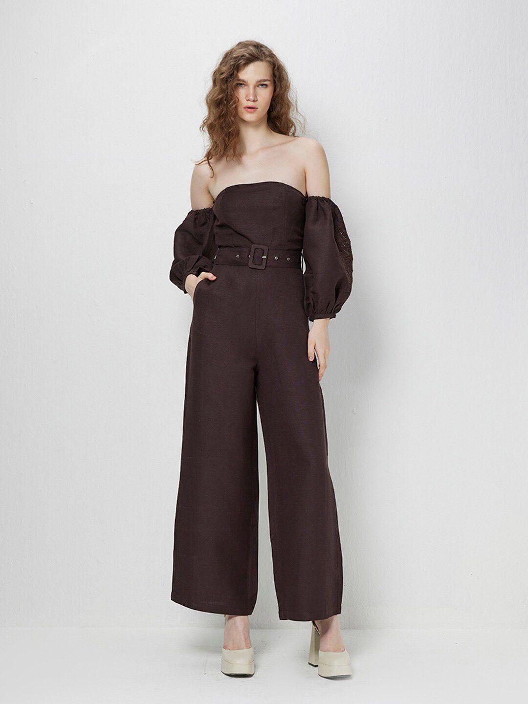 cover story brown multiway off shoulder jumpsuit