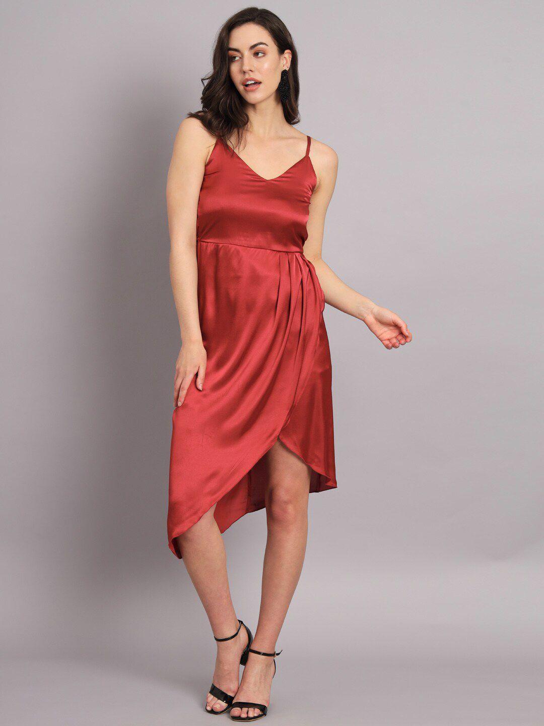 the dry state maroon satin a-line midi dress