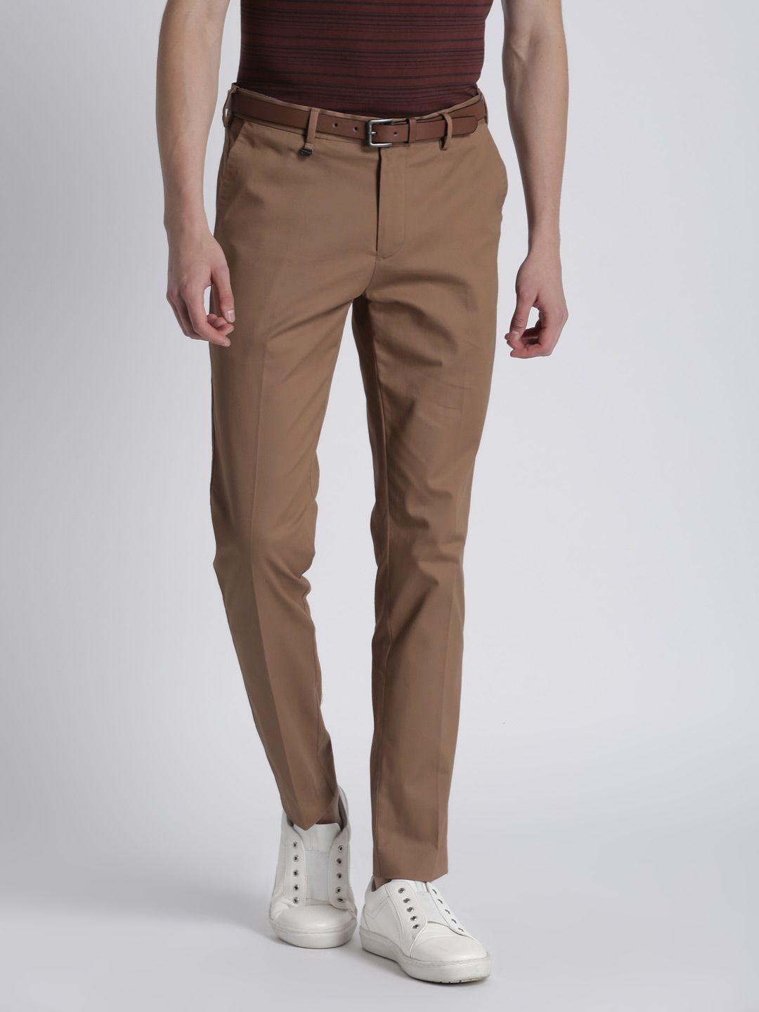 splash men brown regular fit solid regular trousers