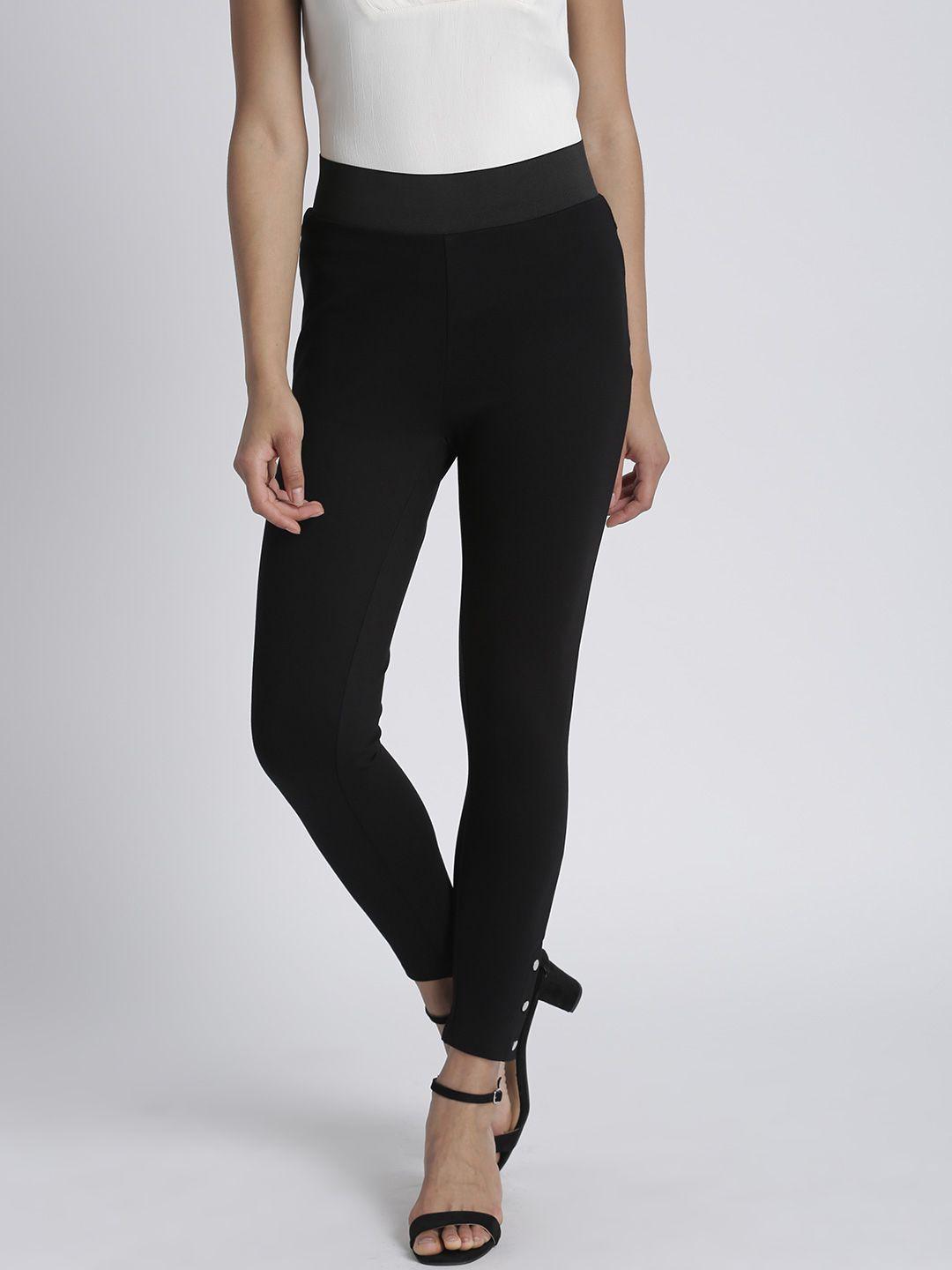 splash women black regular fit solid trousers