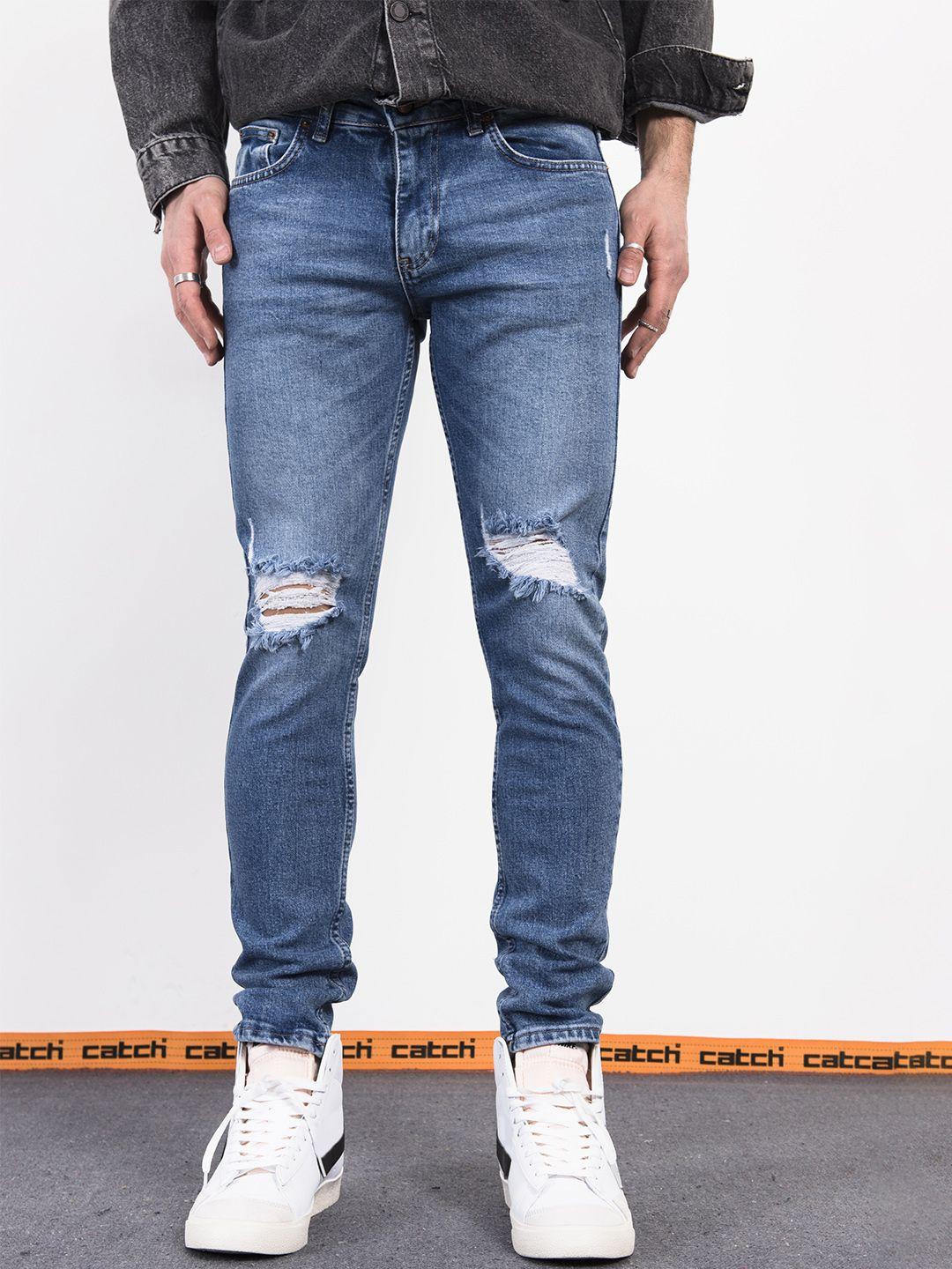 catch men skinny fit low distress light fade stretchable jeans