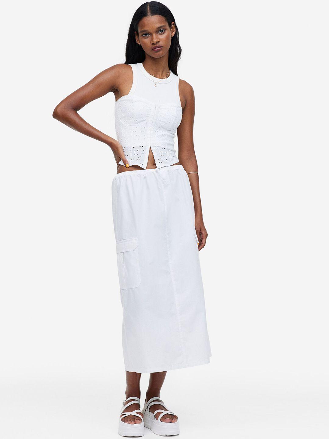 h&m women loose-fit parachute pure-cotton straight skirt