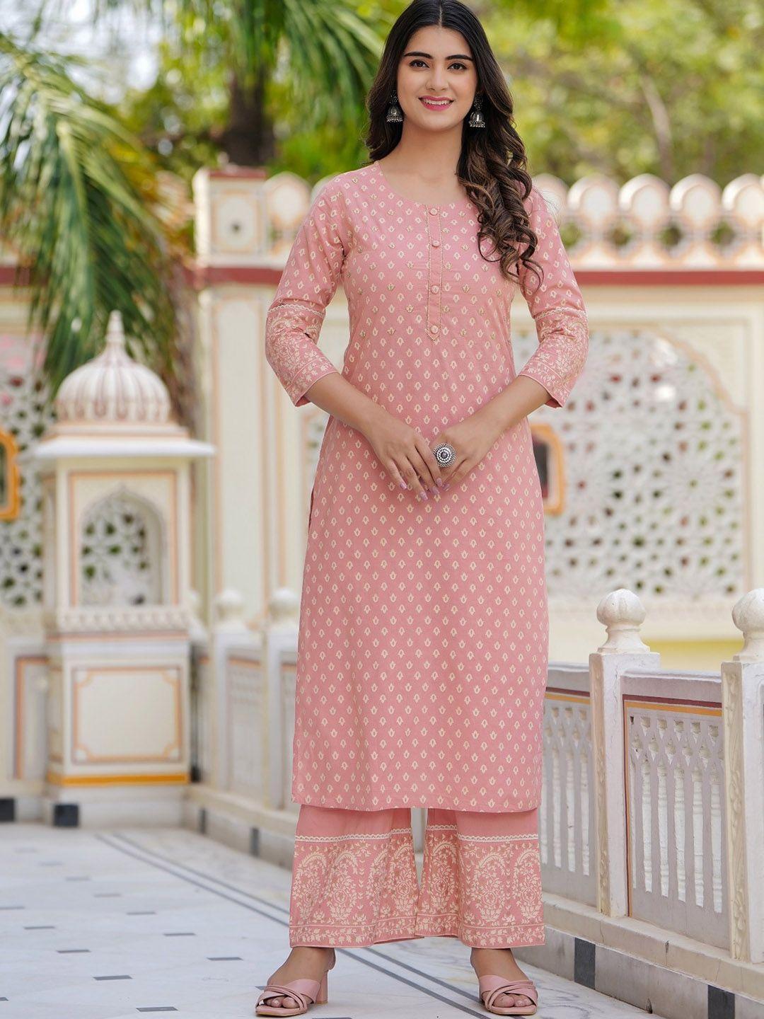 hatheli ethnic motifs printed thread work pure cotton kurta with trousers & dupatta