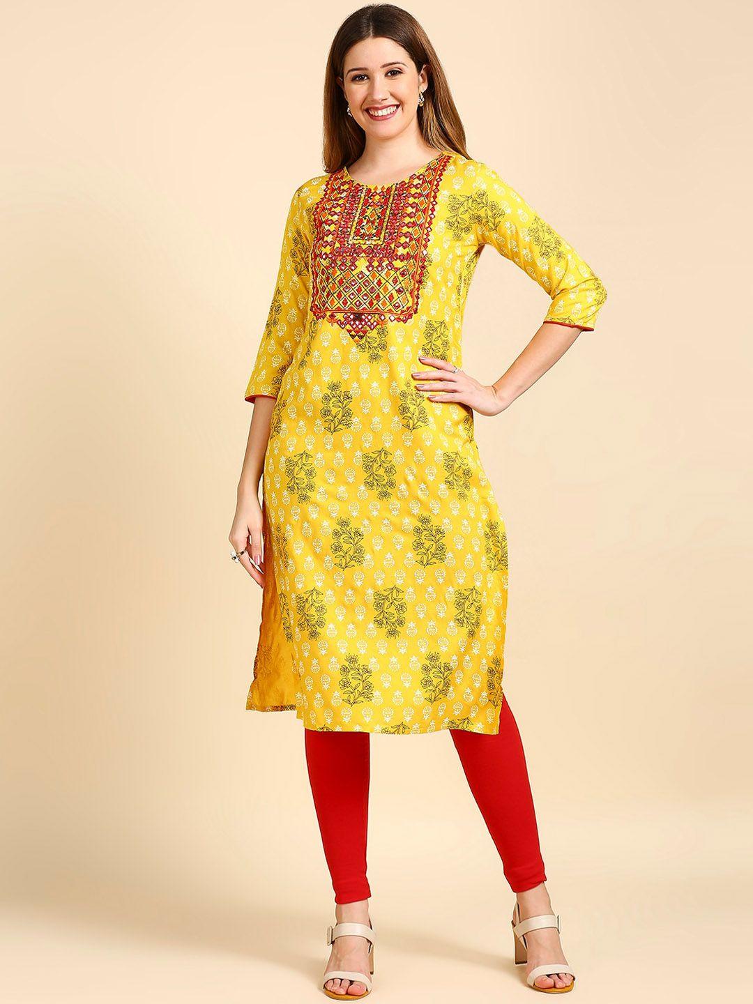 anubhutee floral printed mirror work kurta