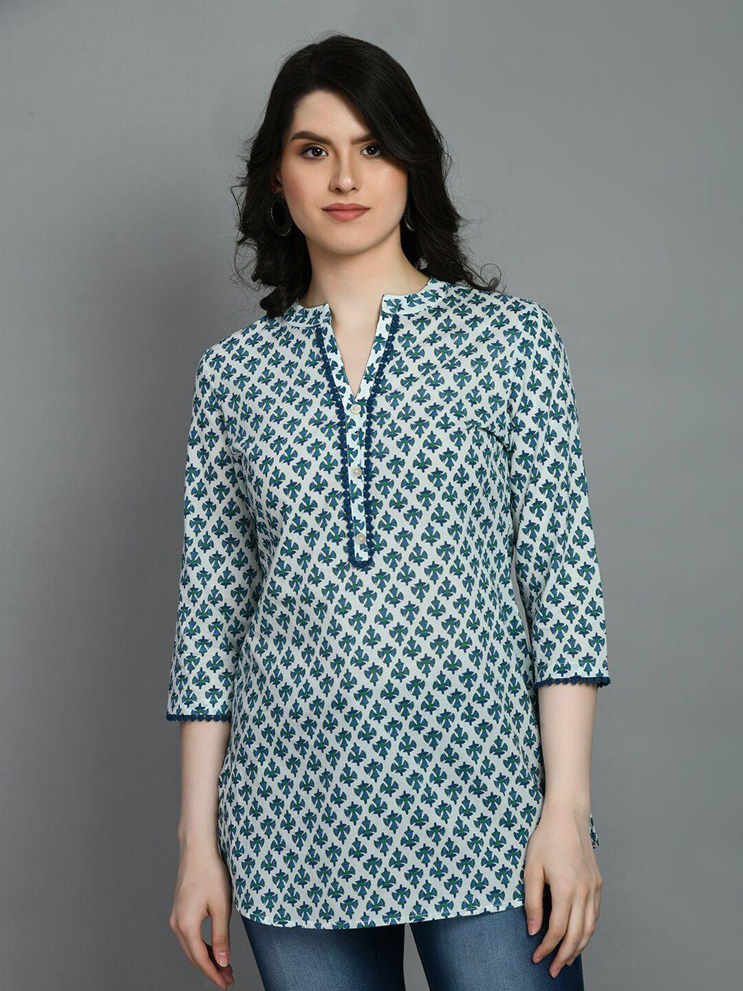 meesan mandarin collar ethnic printed cotton kurti