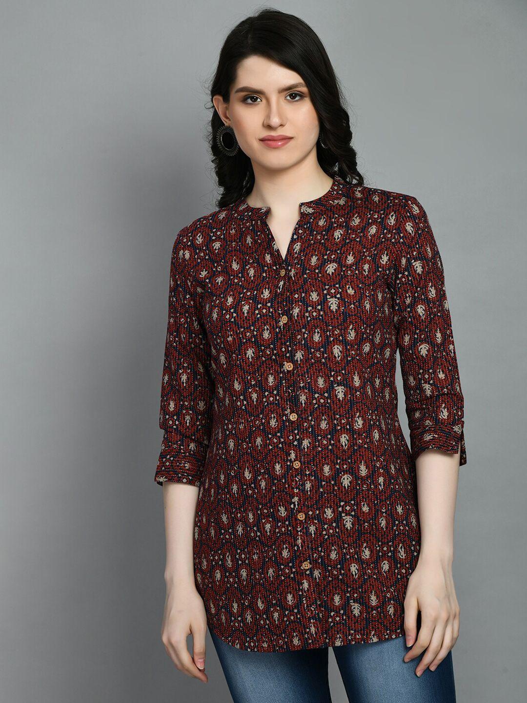 meesan mandarin collar printed cotton kurti