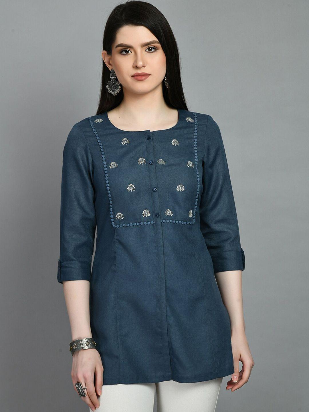 meesan yoke design embroidered cotton kurti