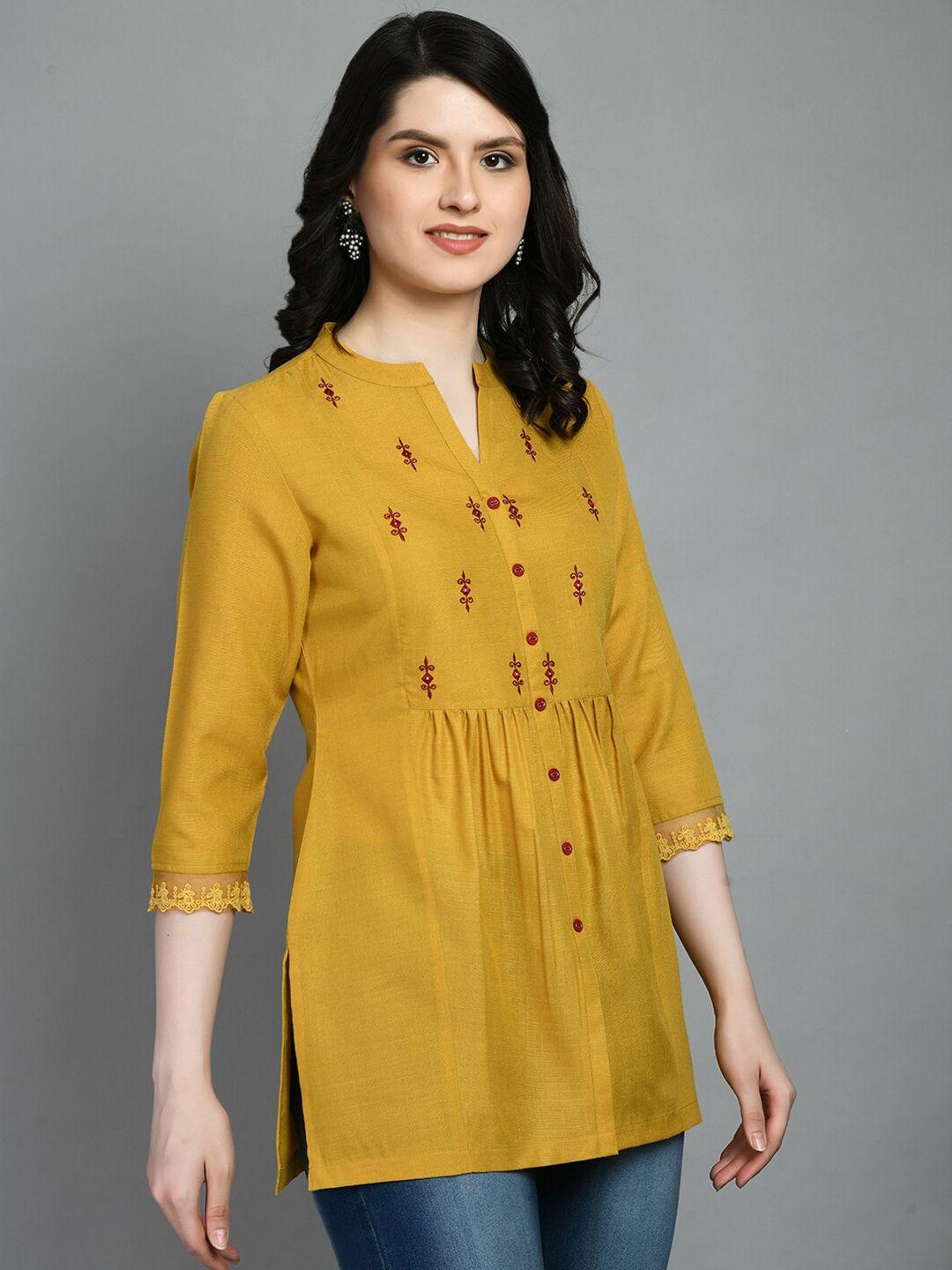 meesan mandarin collar embroidered cotton kurti