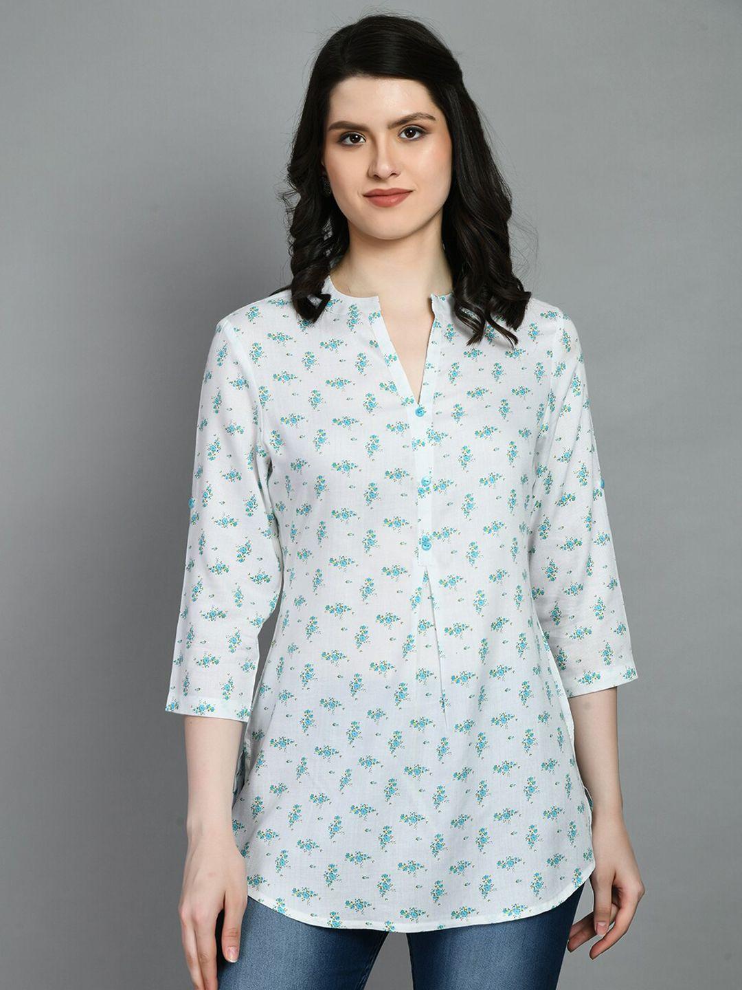 meesan mandarin collar floral printed tunic