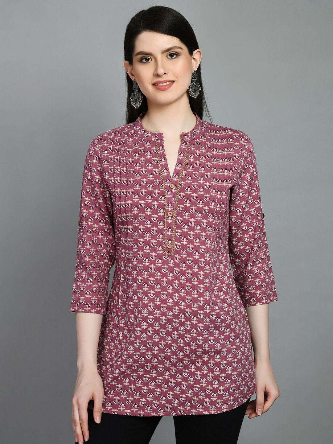 meesan mandarin collar printed tunic