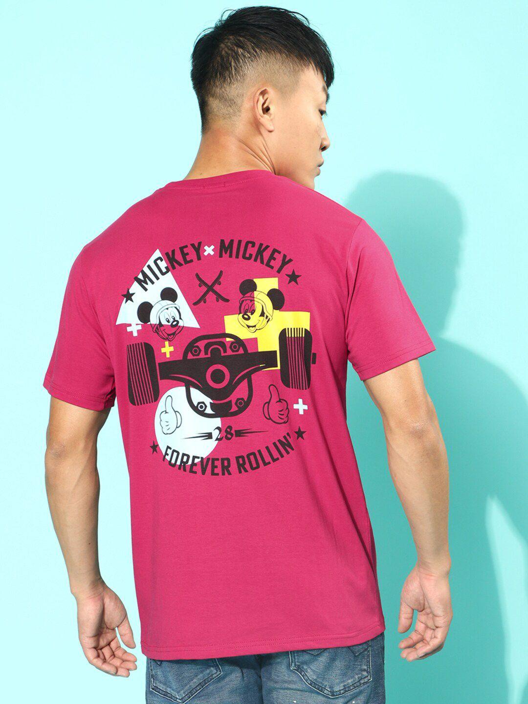 veirdo magenta mickey mouse printed cotton t-shirt