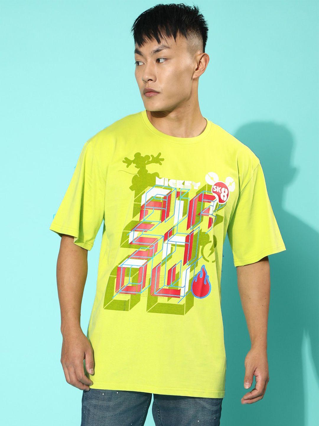 veirdo lime green typography printed cotton oversized t-shirt