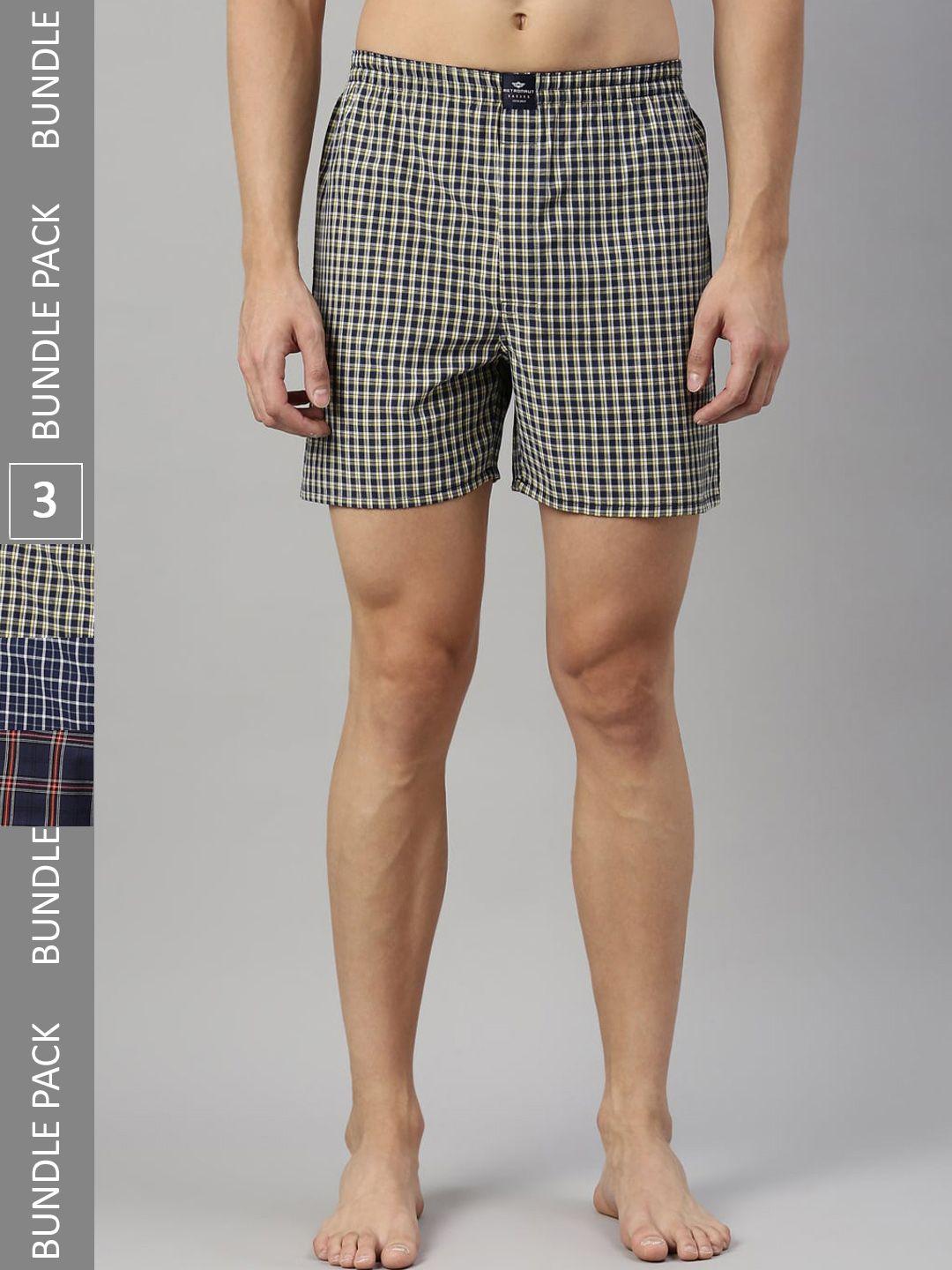 metronaut men pack of 3 checked pure cotton boxers