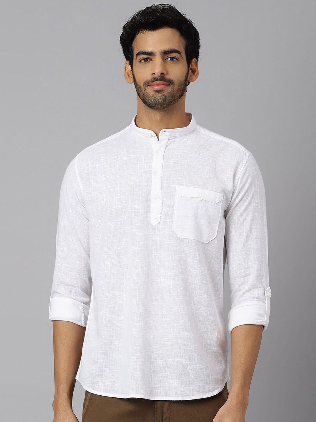 kingdom of white half placket band collar casual cotton shirt