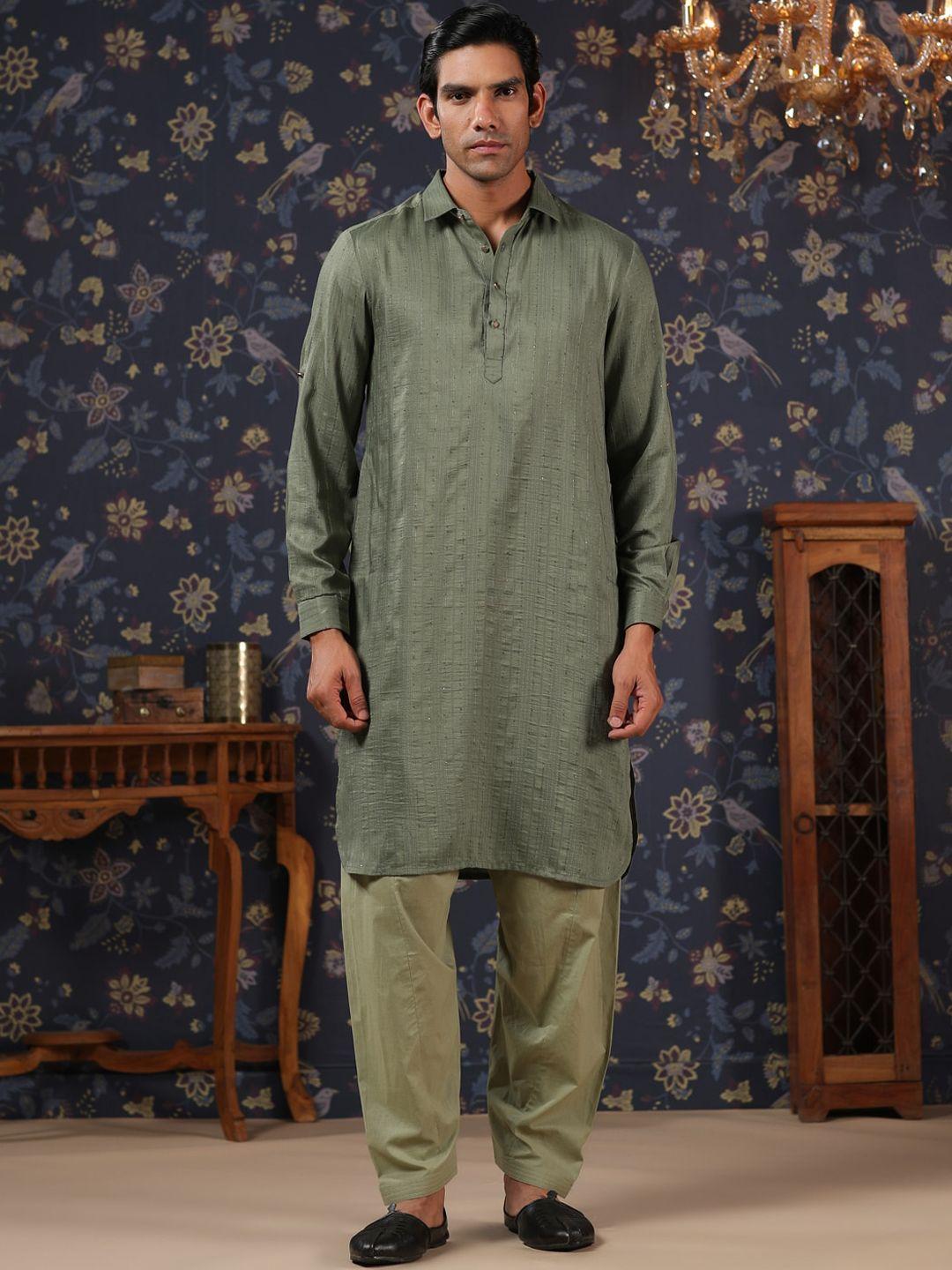 house of pataudi woven design pathani kurta with pyjama