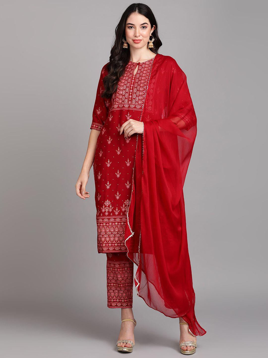 v tradition ethnic motifs printed regular kurta with trousers & dupatta