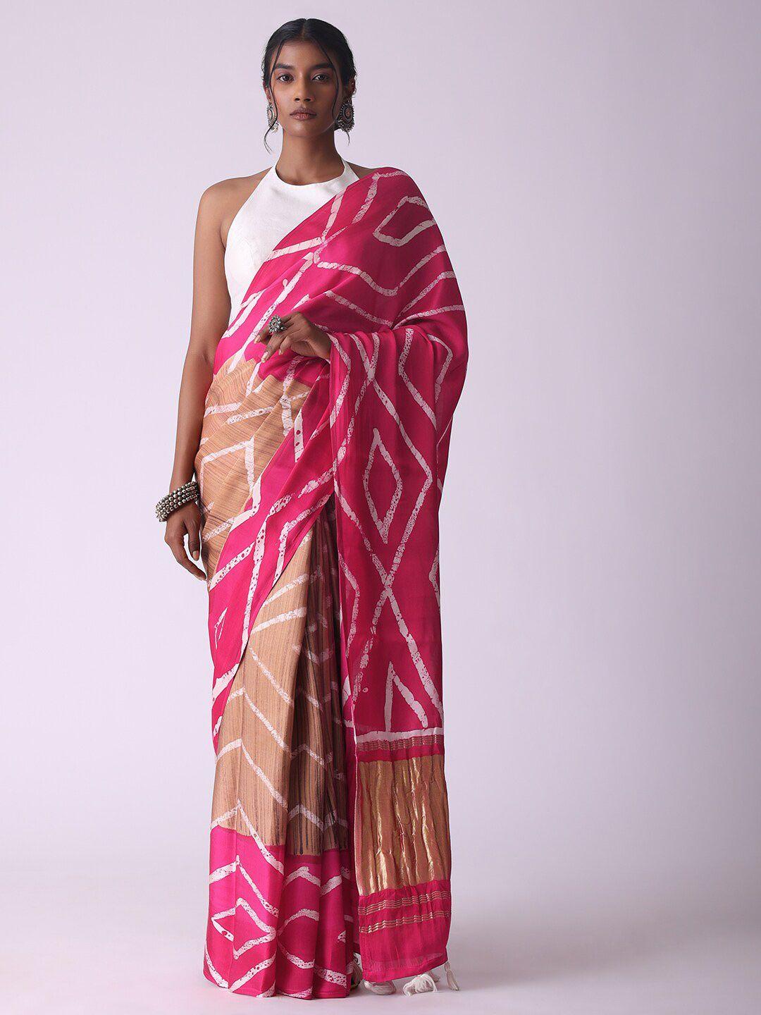 kalki fashion geometric printed satin saree