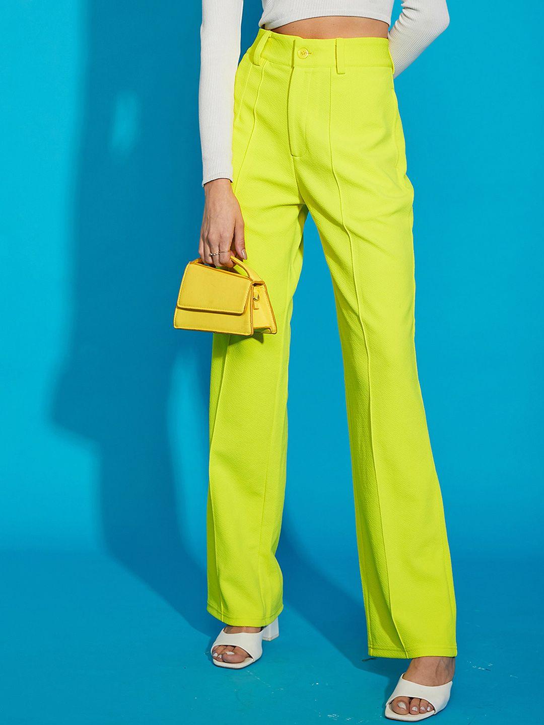 sassafras women yellow relaxed straight leg high-rise trousers