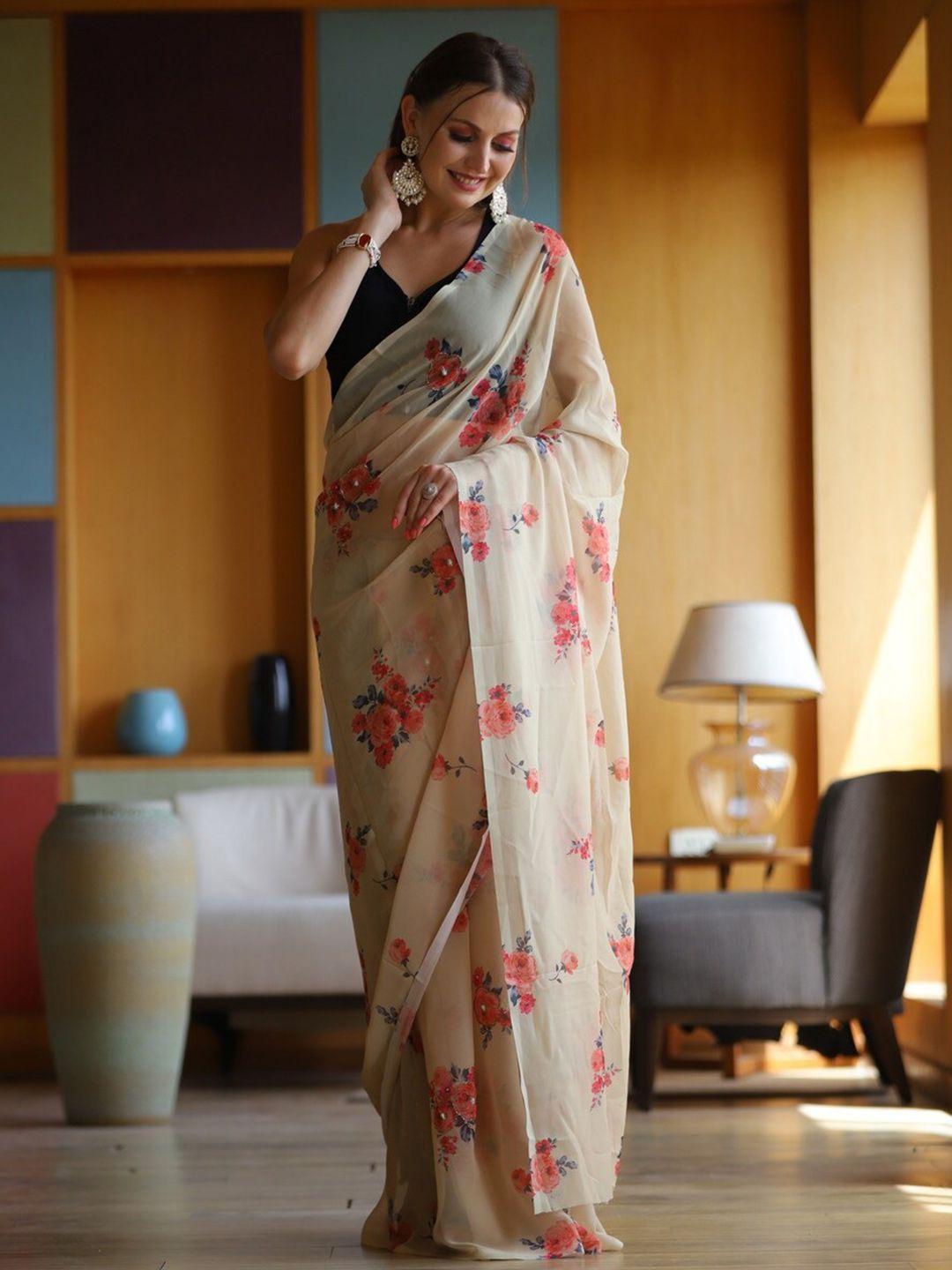 atulyam tex world floral printed pure georgette saree