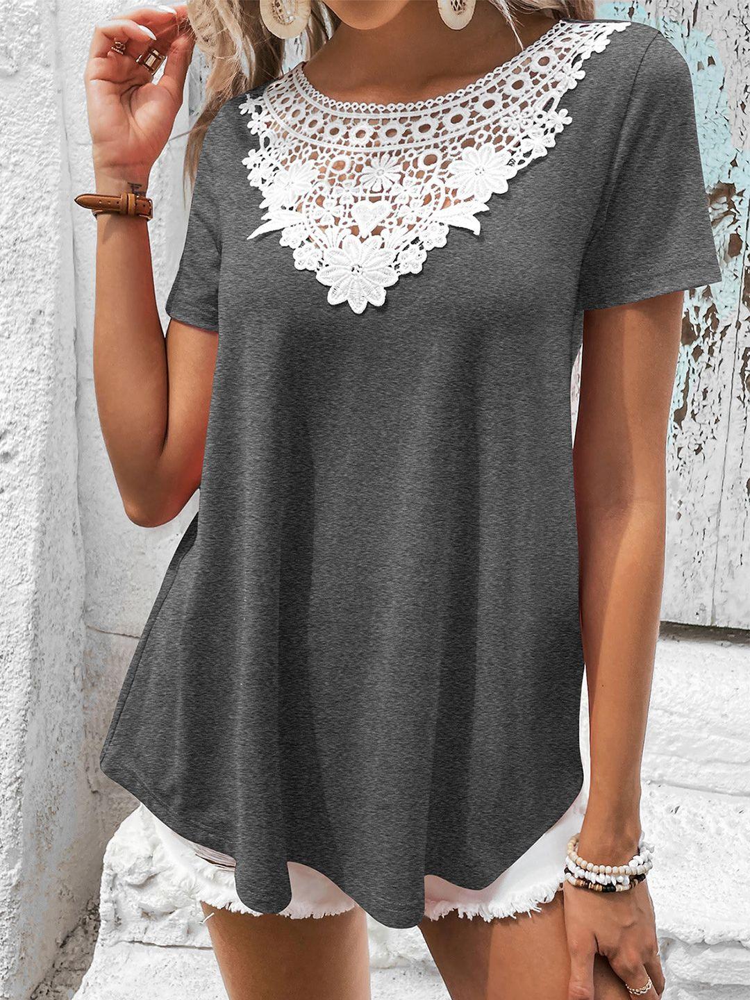 bostreet grey short sleeves lace top