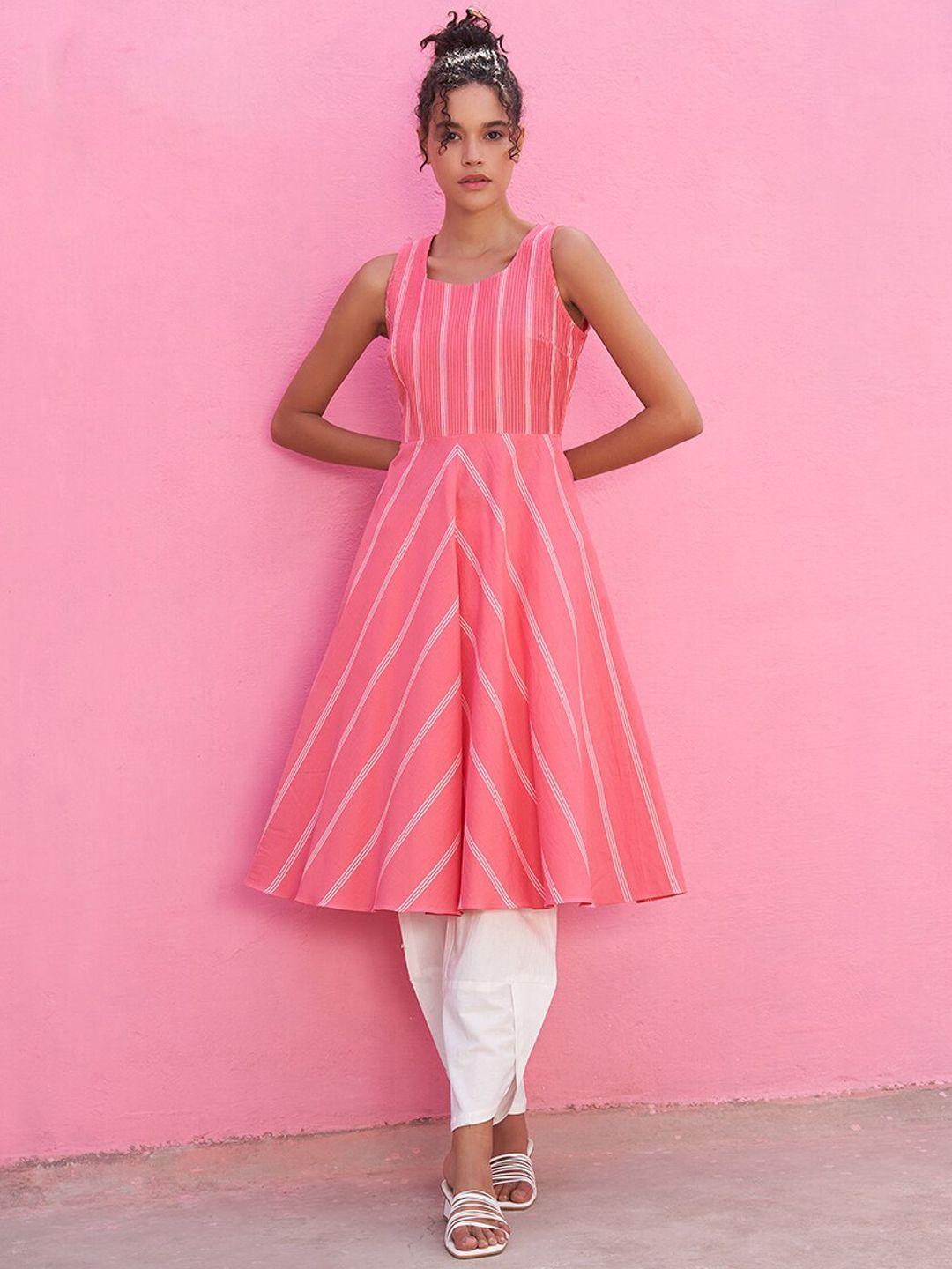 abhishti striped anarkali pure cotton kurta with salwar