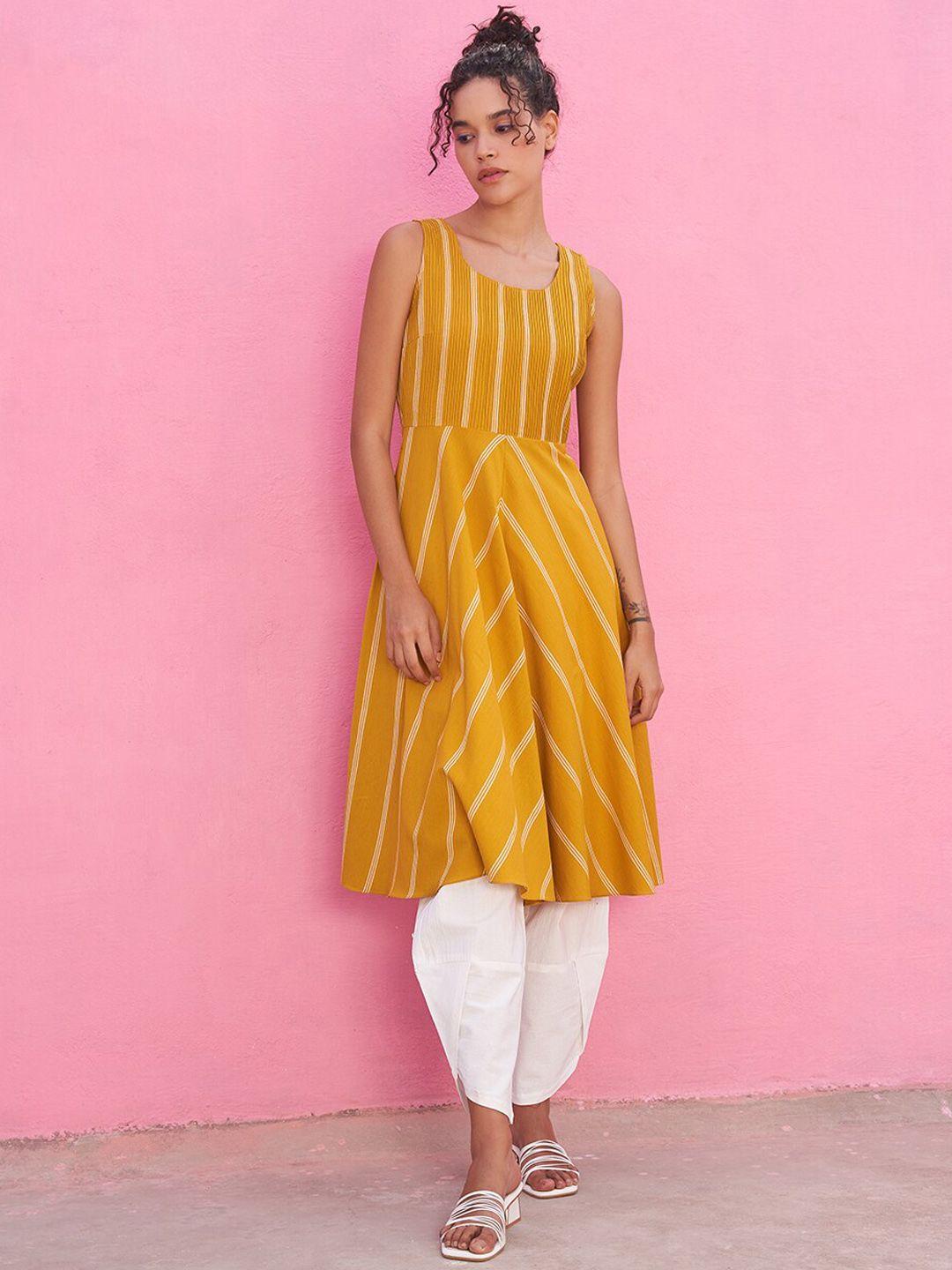 abhishti striped sleeveless anarkali pure cotton kurta with dhoti pants