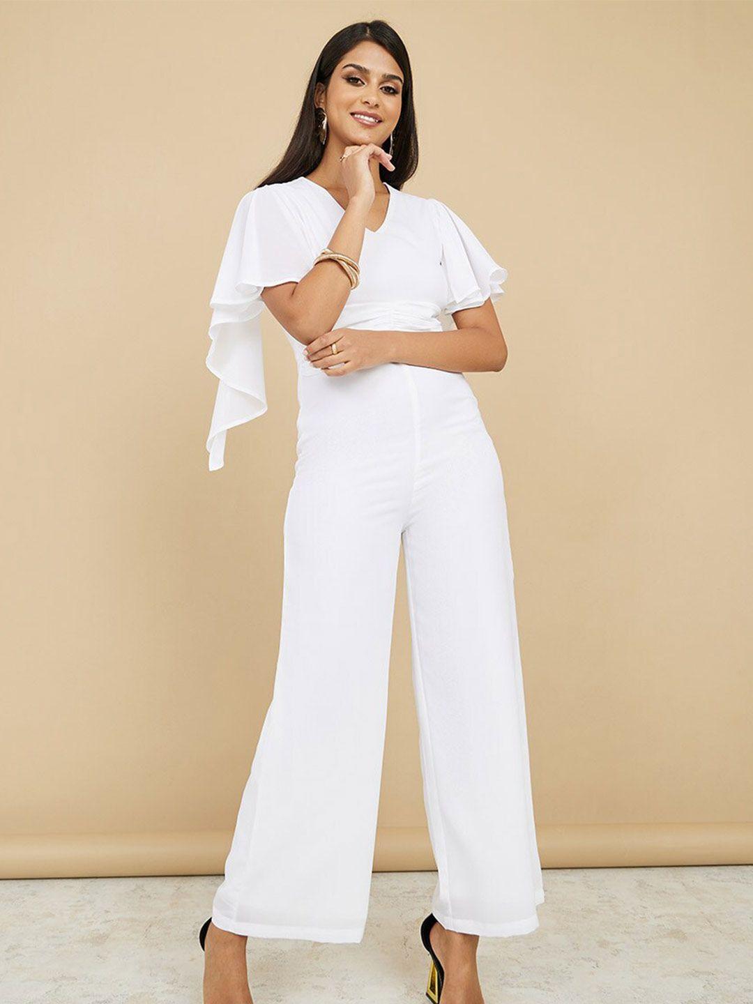 styli v neck flutter sleeves basic jumpsuit