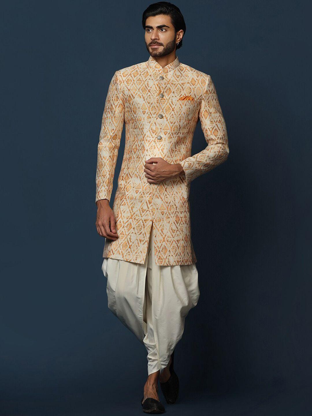 kisah self-design cotton sherwani set