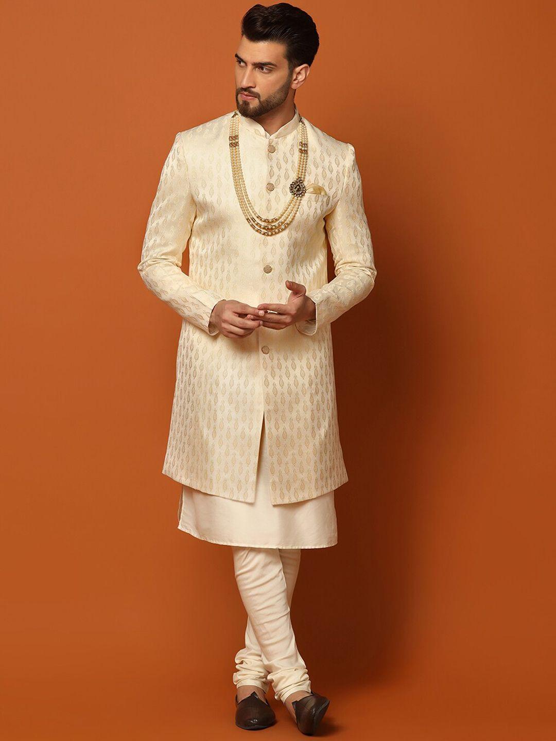 kisah woven-design cotton sherwani set