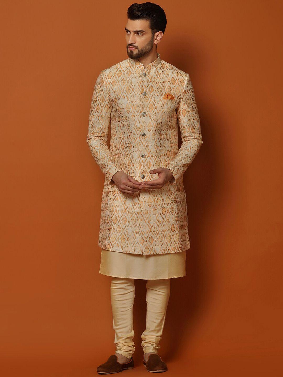 kisah self-design cotton sherwani set