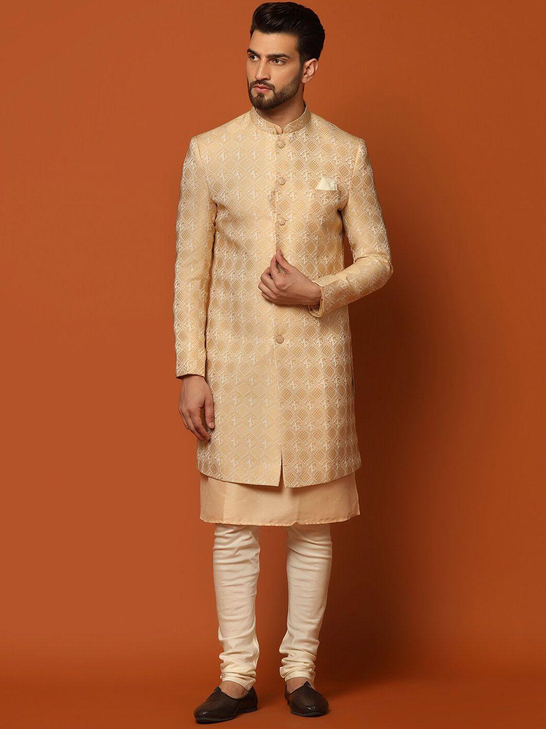 kisah woven design cotton sherwani set