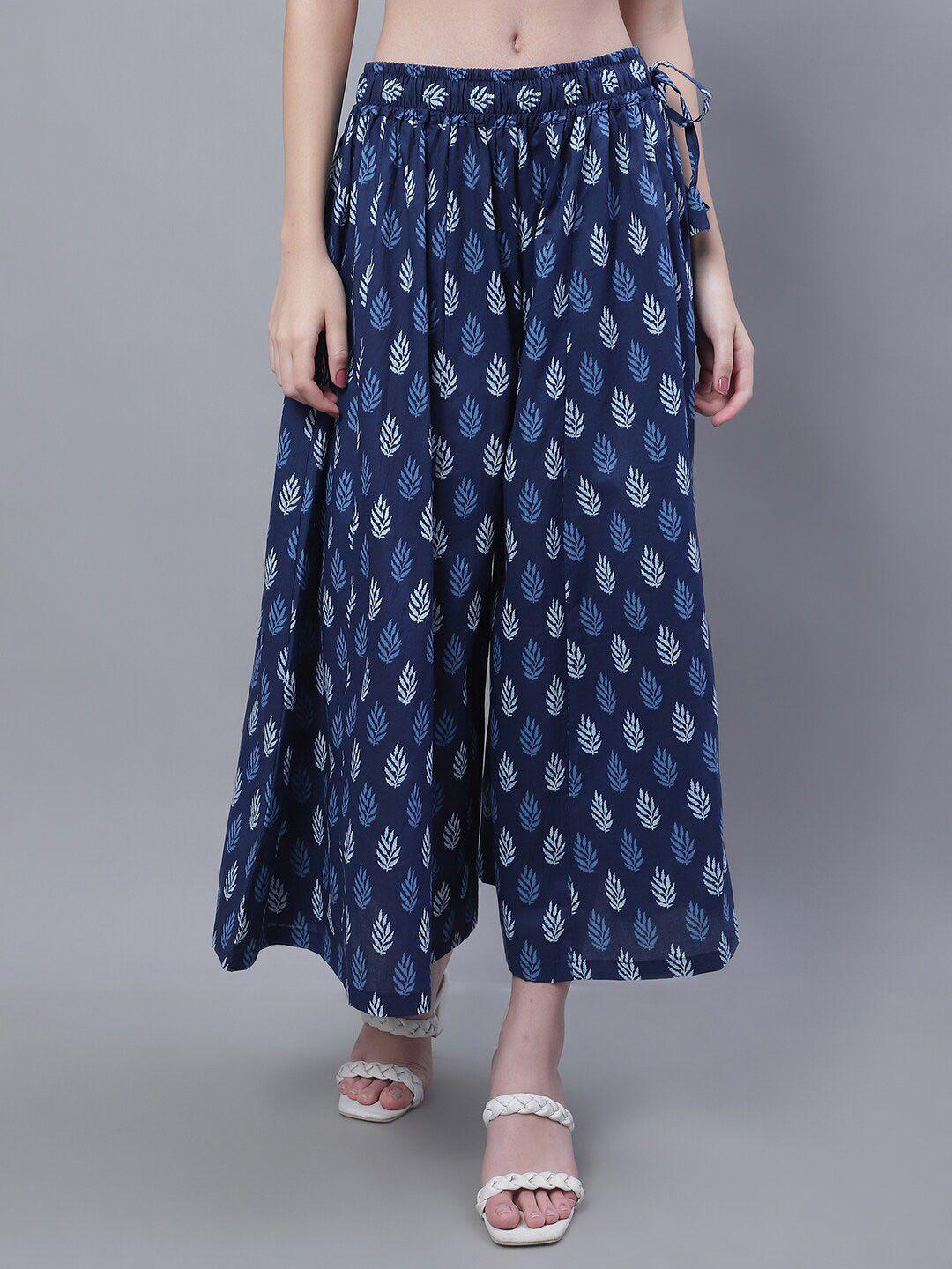 tag 7 women mid-rise floral printed flared ethnic pure cotton palazzos