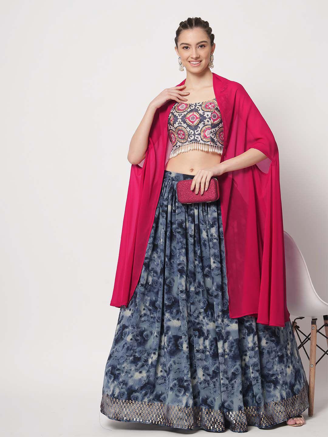 shubhkala printed semi-stitched lehenga & unstitched blouse with dupatta