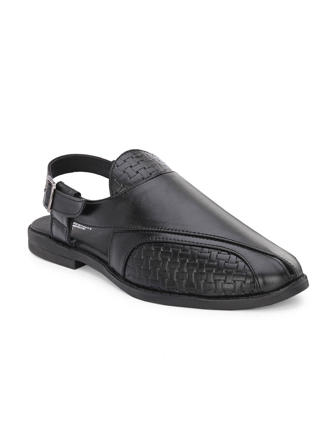 anouk men black textured shoe-style sandals