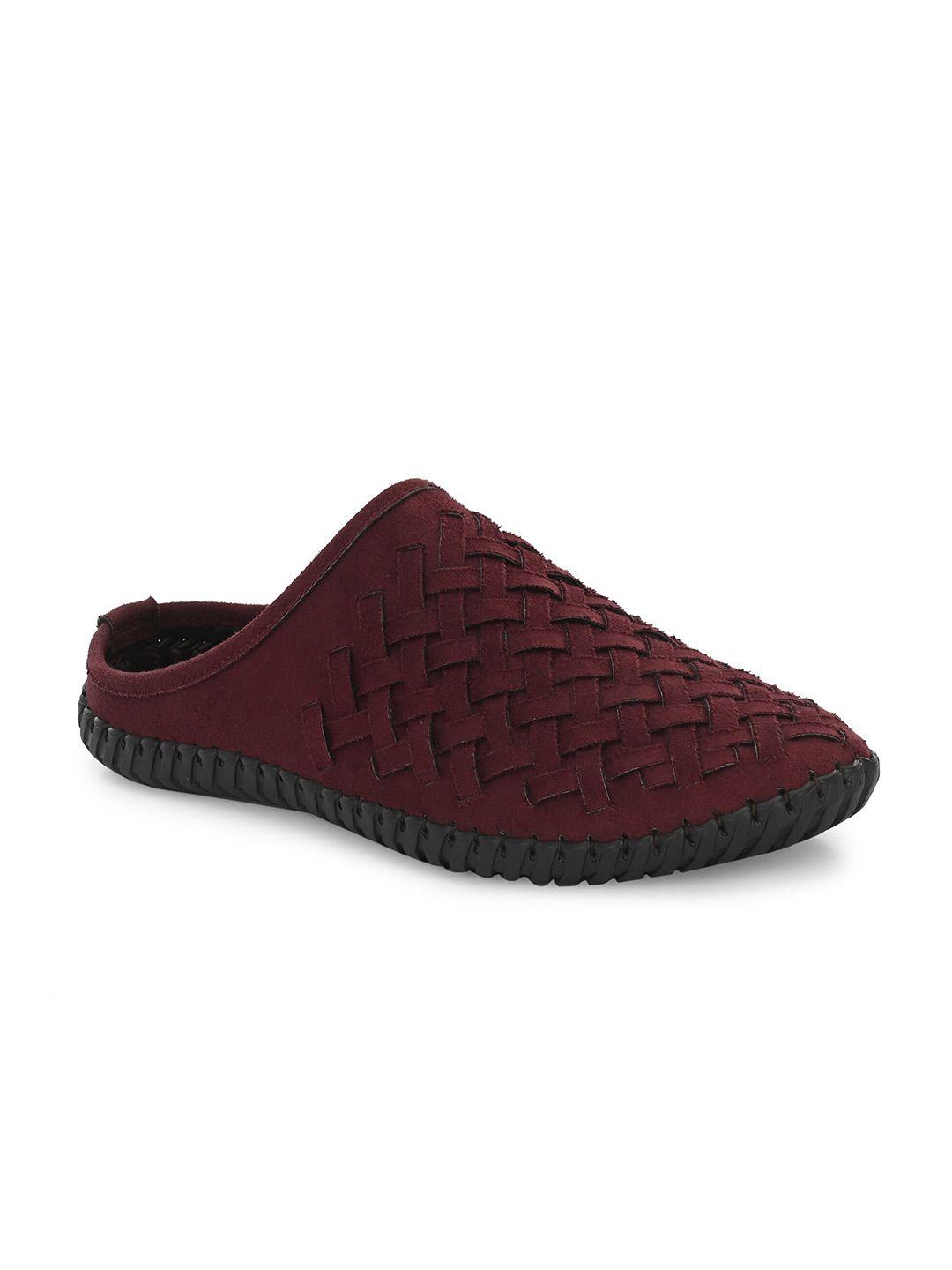 anouk men maroon & black suede woven design shoe-style sandals