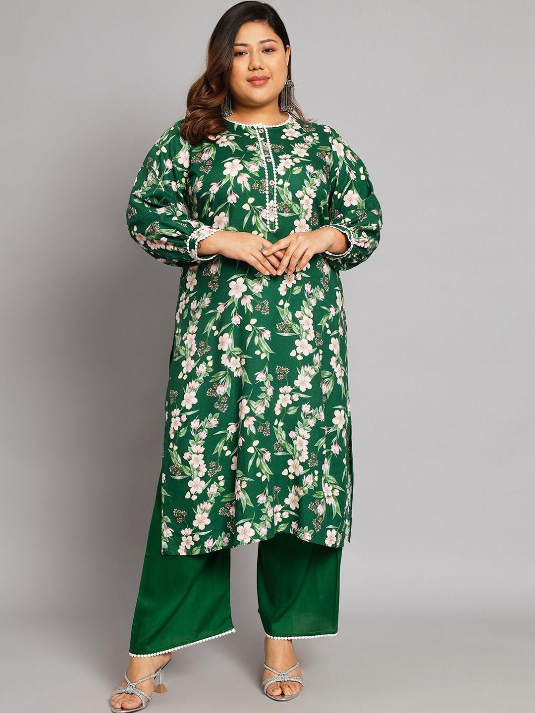 tissu plus size floral printed regular kurta with palazzos